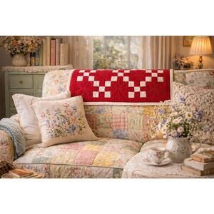 Vintage Handmade Red and White Patchwork Quilt  17 x 28 Inches